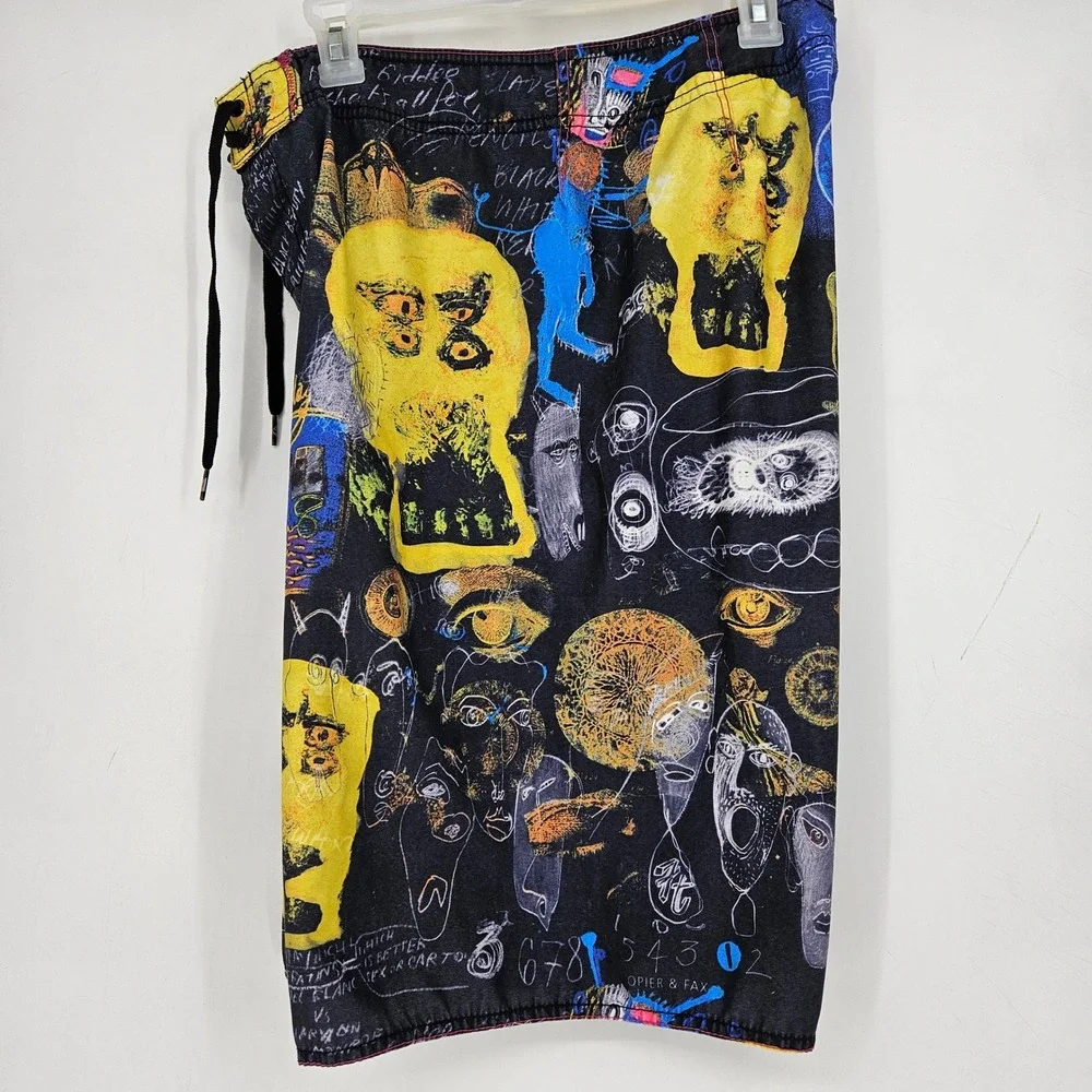Vintage Quiksilver Board Shorts Mens 36 Peter Webb Art Black Beauty Rare‎